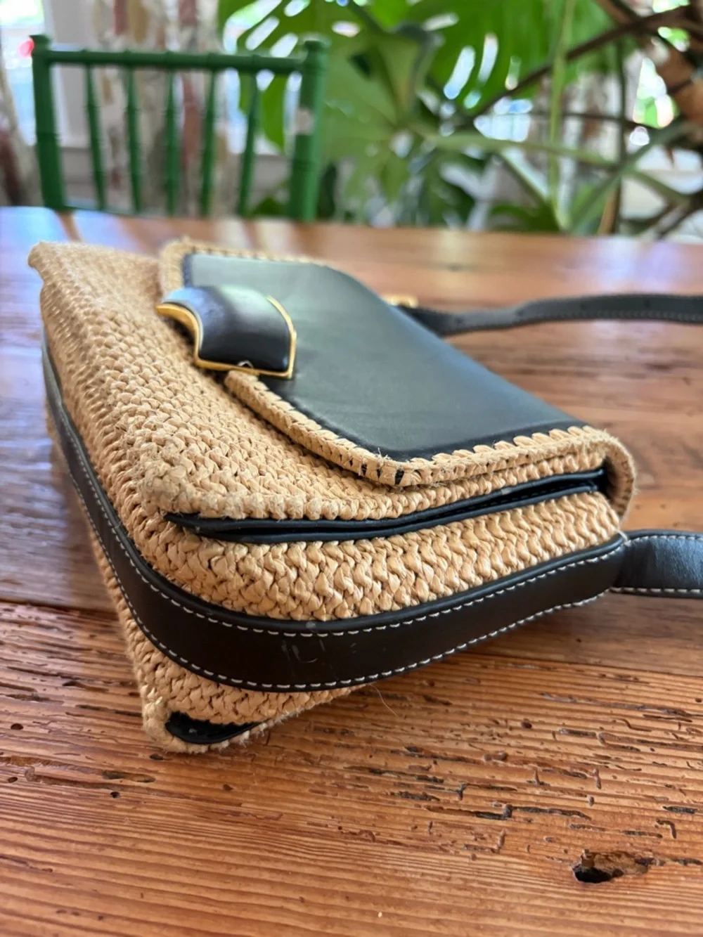 3.1 Phillip Lim Black and Natural Raffia Shoulder Bag